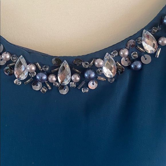 SLNY size 14 teal sleeveless dress with sheer overlay - Picture 3 of 9